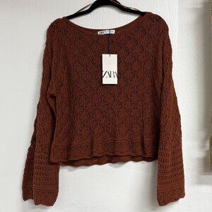 Zara Brown Crochet Knit Sweater